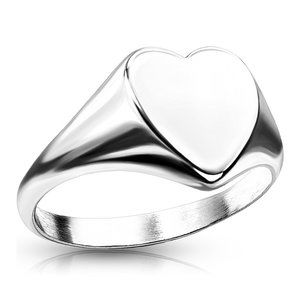 Flat Top Silver Stainless Steel Heart Ring Mutiple Sizes